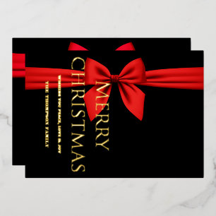 Merry Christmas, Red Ribbon Cute Foil Holiday Card
