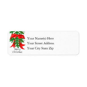 Merry Christmas Red Ribbon on Pine Bough Return Address Label