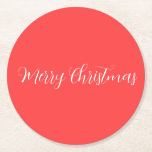 Merry Christmas Red  Round Paper Coaster