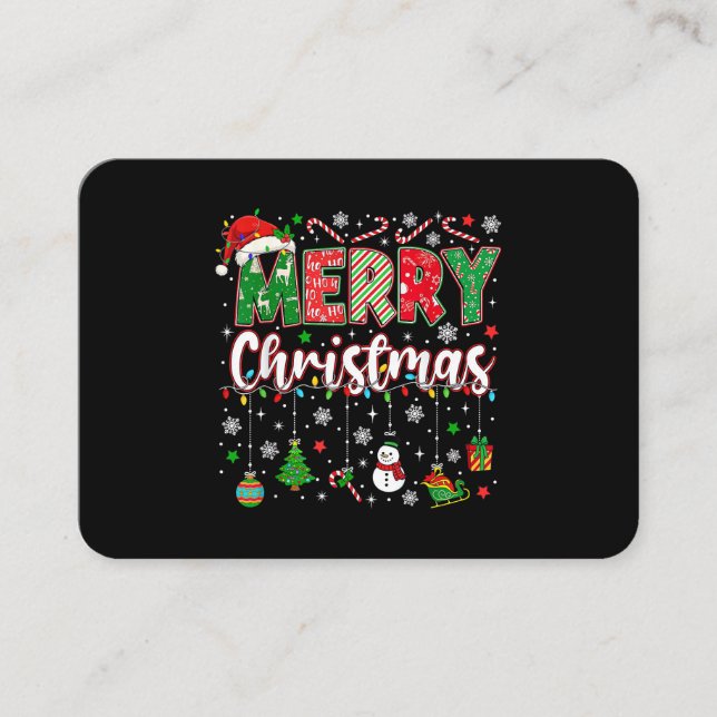 Merry Christmas Red Santa Hat Reindeer Santa Match Business Card (Front)