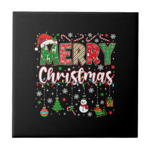 Merry Christmas Red Santa Hat Reindeer Santa Match Ceramic Tile
