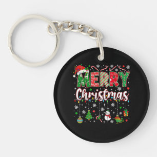 Merry Christmas Red Santa Hat Reindeer Santa Match Key Ring