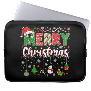 Merry Christmas Red Santa Hat Reindeer Santa Match Laptop Sleeve