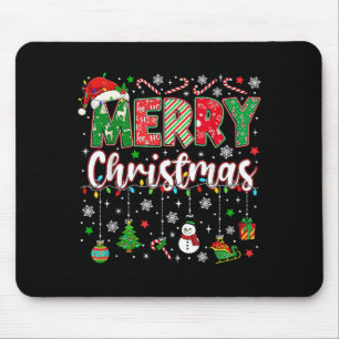 Merry Christmas Red Santa Hat Reindeer Santa Match Mouse Pad