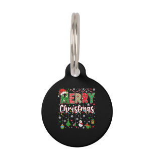 Merry Christmas Red Santa Hat Reindeer Santa Match Pet Tag