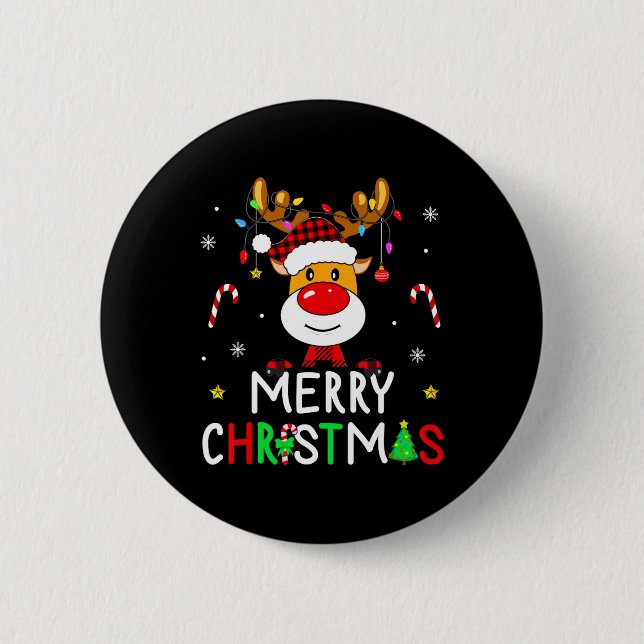 Merry Christmas Red Santa Hat Reindeer Xmas Family 6 Cm Round Badge (Front)