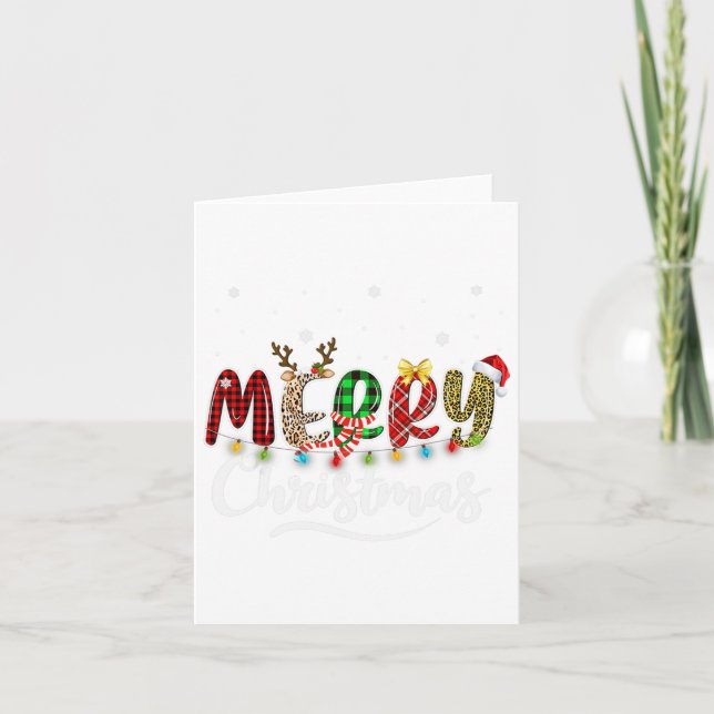 Merry Christmas Red Santa Hat Reindeer Xmas Family Card (Front)