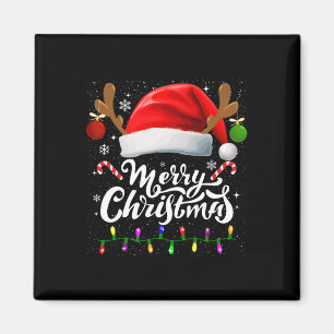 Merry Christmas Red Santa Hat Reindeer Xmas Family Magnet