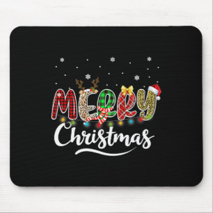 Merry Christmas Red Santa Hat Reindeer Xmas Family Mouse Pad