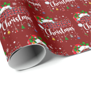 Merry Christmas Red Santa Hat Reindeer Xmas Family Wrapping Paper