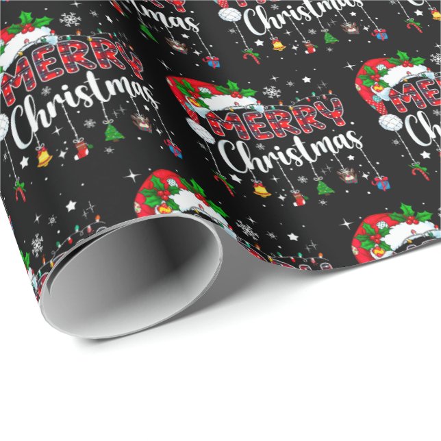 Merry Christmas Red Santa Hat Reindeer Xmas Family Wrapping Paper (Roll Corner)