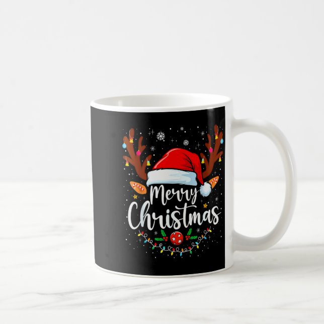 Merry Christmas Red Santa Hat Reindeer Xmas Matchi Coffee Mug (Right)
