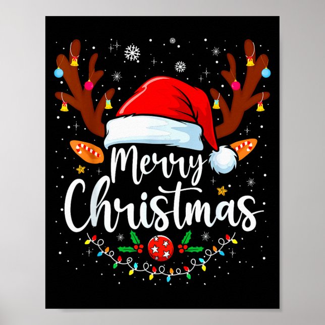 Merry Christmas Red Santa Hat Reindeer Xmas Matchi Poster (Front)
