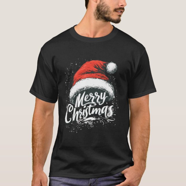 Merry Christmas Red Santa Hat Xmas Family Matching T-Shirt (Front)