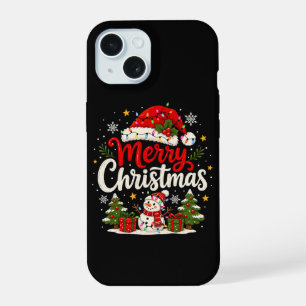 Merry Christmas Red Santa Snowman Xmas Lights iPhone 15 Case