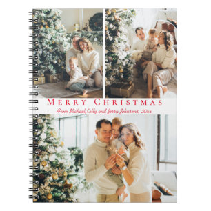 merry christmas red script 3 photos collage chic notebook