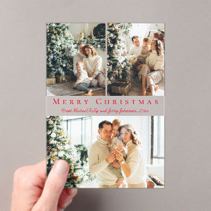 merry christmas red script 3 photos holiday card  acrylic invitations