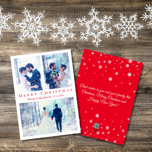 merry christmas red script 3 photos wedding holiday card