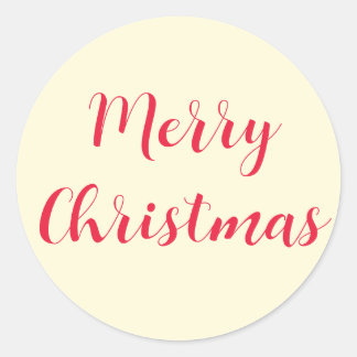 Merry Christmas Red Script Cream Simple Classic Round Sticker