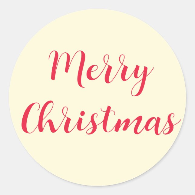 Merry Christmas Red Script Cream Simple Classic Round Sticker (Front)