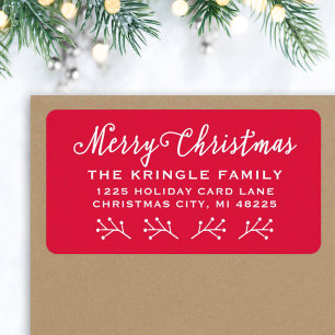 Merry Christmas Red Script Holiday Address Label