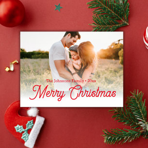 merry christmas red script holiday faded photo card