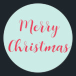 Merry Christmas Red Script Mint Green Simple Classic Round Sticker<br><div class="desc">Simple green sticker with a bold red script Merry Christmas. Perfect accessory for elegant gift or product wrapping with a vintage festive feel.</div>