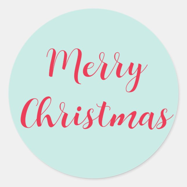 Merry Christmas Red Script Mint Green Simple Classic Round Sticker (Front)
