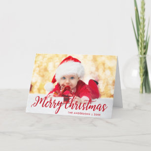 Merry Christmas Red Script Photo Folded Holiday Card