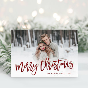 Merry Christmas Red Script Photo Overlay Holiday Card