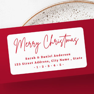 Merry Christmas red script return address Label