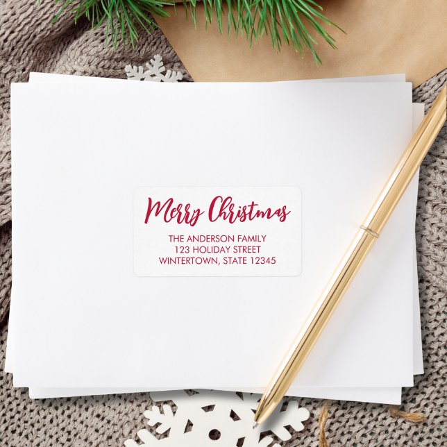 Merry Christmas Red Script Return Address Label (Creator Uploaded)
