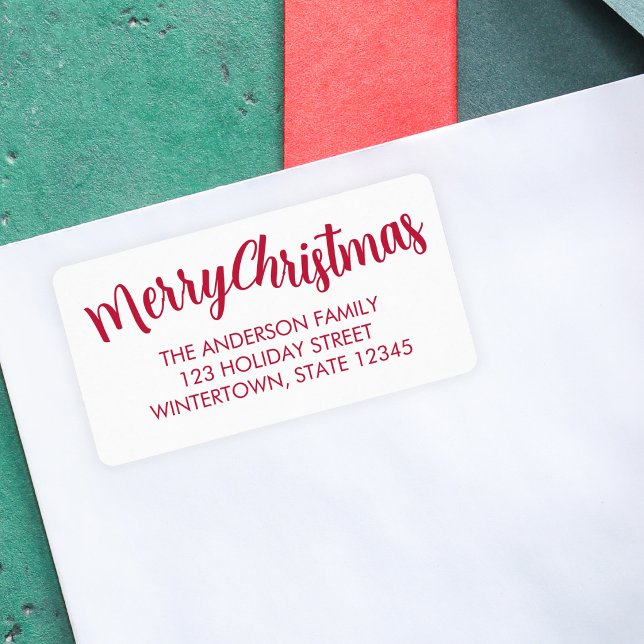 Merry Christmas Red Script Return Address Label (Creator Uploaded)