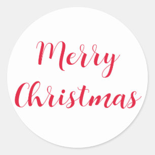 Merry Christmas Red Script Simple White Classic Round Sticker