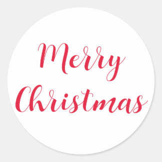 Merry Christmas Red Script Simple White Classic Round Sticker