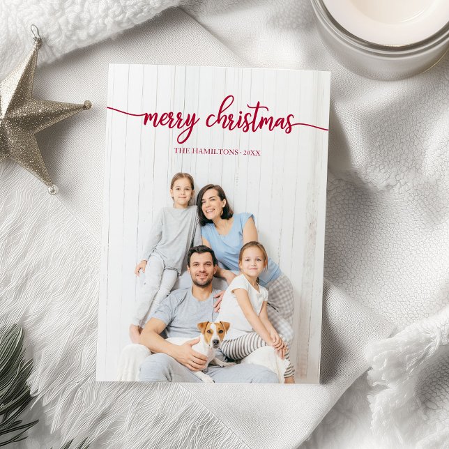 Merry Christmas Red Script Unique Photo Invitation (Creator Uploaded)