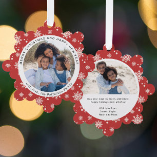 Merry Christmas Red Snowflake Family Photo Tree Decoration Card