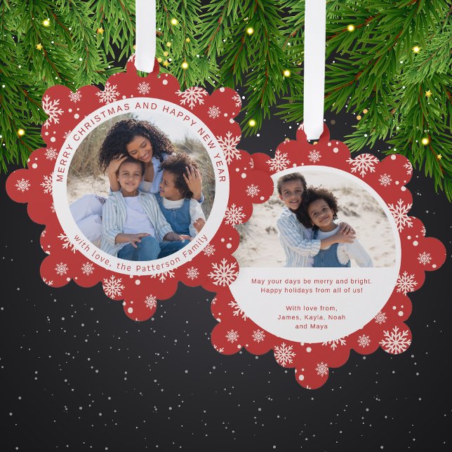 Merry Christmas Red Snowflake Family Photo Tree Decoration Card (Creator Uploaded)