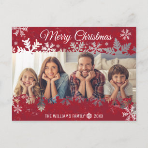 Merry Christmas RED snowflake Family PHOTO wishes Postcard