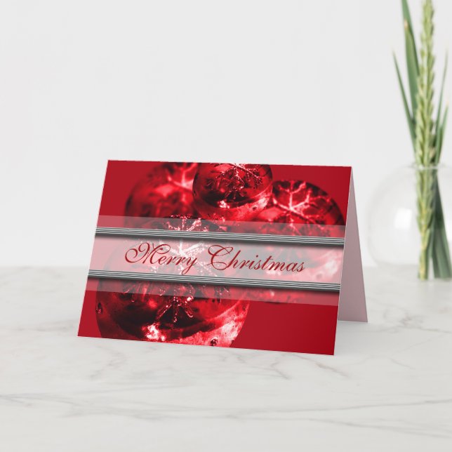 Merry Christmas Red Snowflake Ornaments Holiday Card (Front)