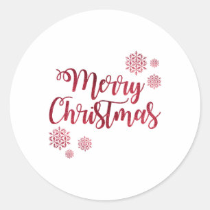 Merry Christmas Red Snowflake Tygraphy Classic Round Sticker