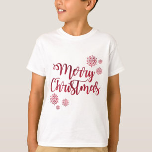 Merry Christmas Red Snowflake Typography T-Shirt