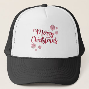 Merry Christmas Red Snowflake Typography Trucker Hat