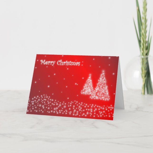 Merry Christmas Red Snowflakes Xmas Trees Card (Front)