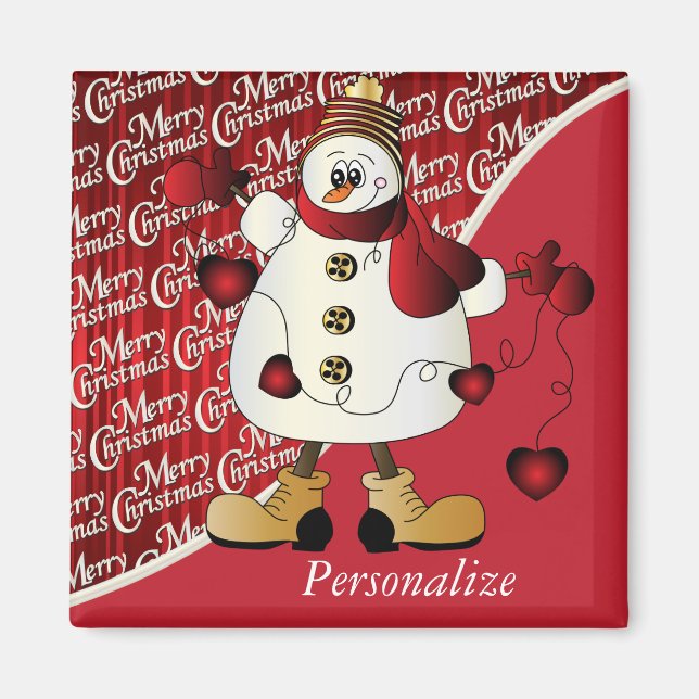 Merry Christmas Red Snowman Magnet (Front)
