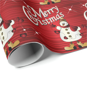Merry Christmas Red Snowman Wrapping Paper