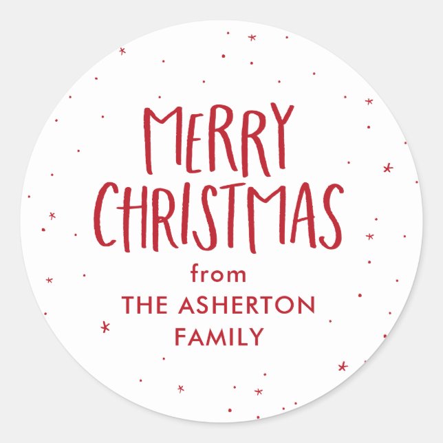 Merry Christmas red stars dots personalised Classic Round Sticker (Front)