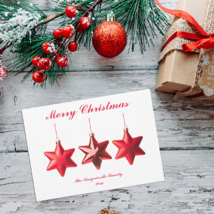 Merry Christmas Red stars with text flat card