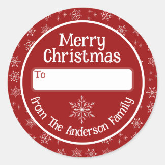 Merry Christmas Red Sticker with Snowflakes
