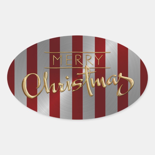Merry Christmas Red Stripe Sticker Embossed Look (Front)
